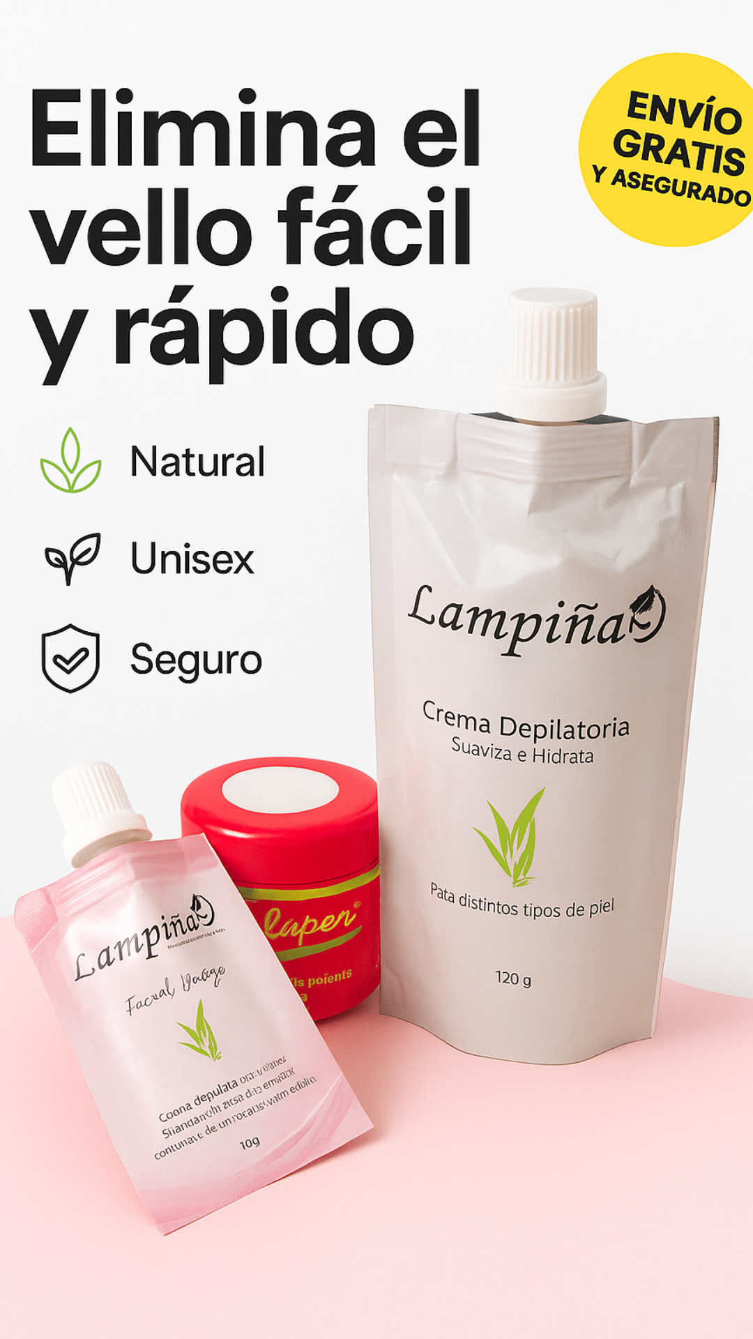 LampiSkin® - No mas Vellos visibles en el bigote, axilas, entrepierna y Cero Manchas oscuras.